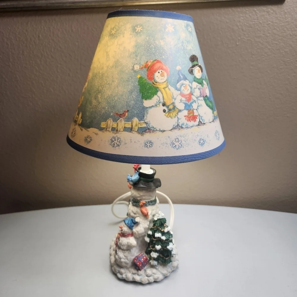 Jolly Snowman Family Christmas Table Lamp w/Shade